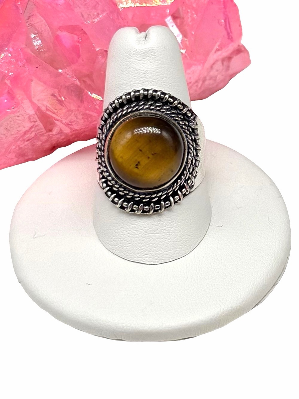 Tiger’s Eye Ring Size 9 925 Sterling Silver Overlay